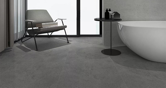 Matt Surface Anti-Slip Dark Gray Cement look  Rustic Tiles with Siple Water Wave Textures KT66507