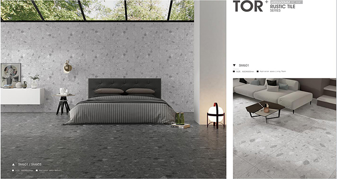 Natural Stone Texture 3D Ink-jet High Quality  Terrazzo Porcelain Tiels for Indoor and Outdoor Flooring HM6003