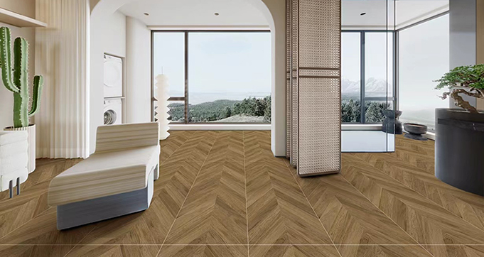 Non-slip Interior Room Rustic Wood Grain Fishbone Design Porcelain Floor Tile Ceramic Tiles  12972